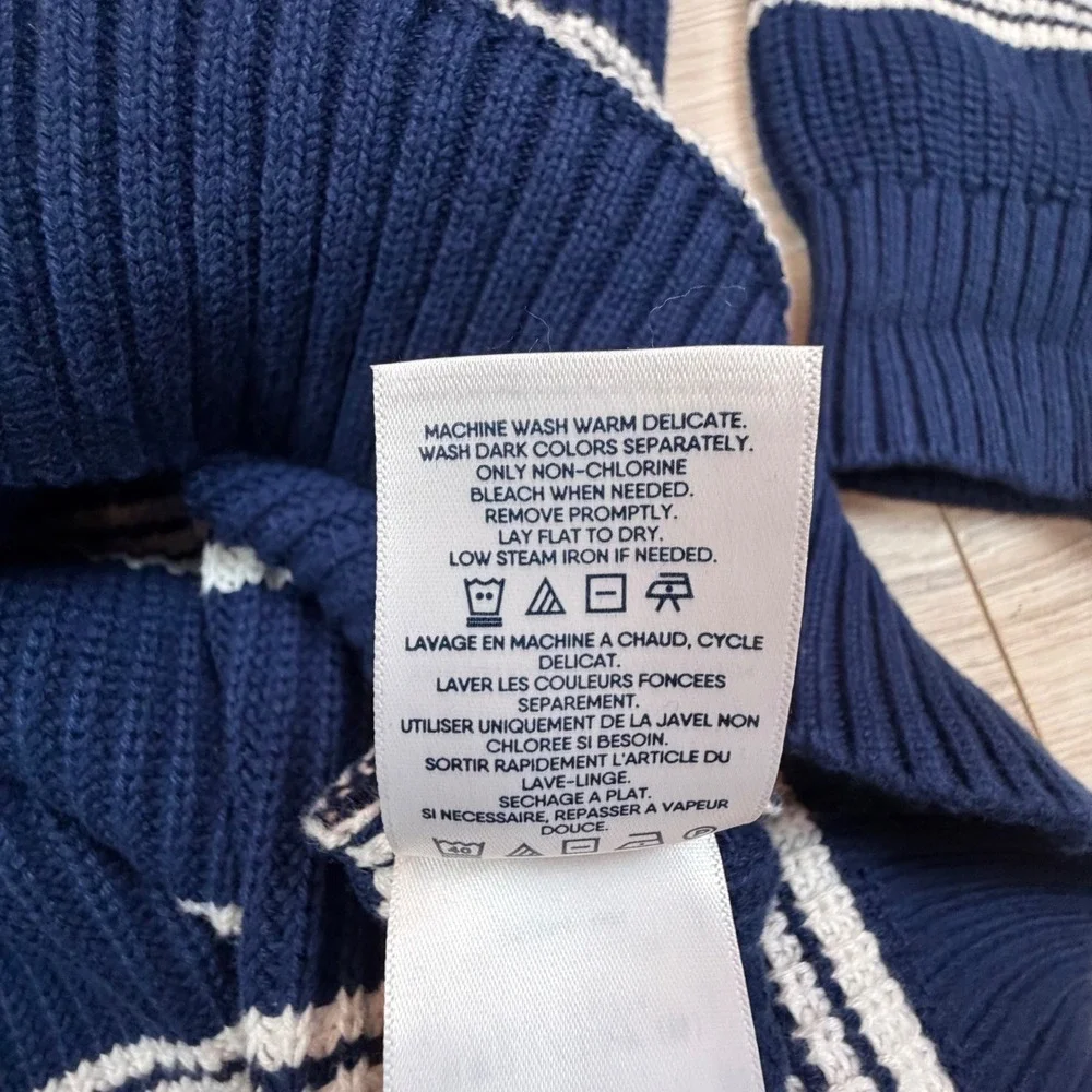 Lands End Drifter Mens XL Navy Blue‎ White Striped Shaker Knit Cotton Sweater - Picture 7 of 7